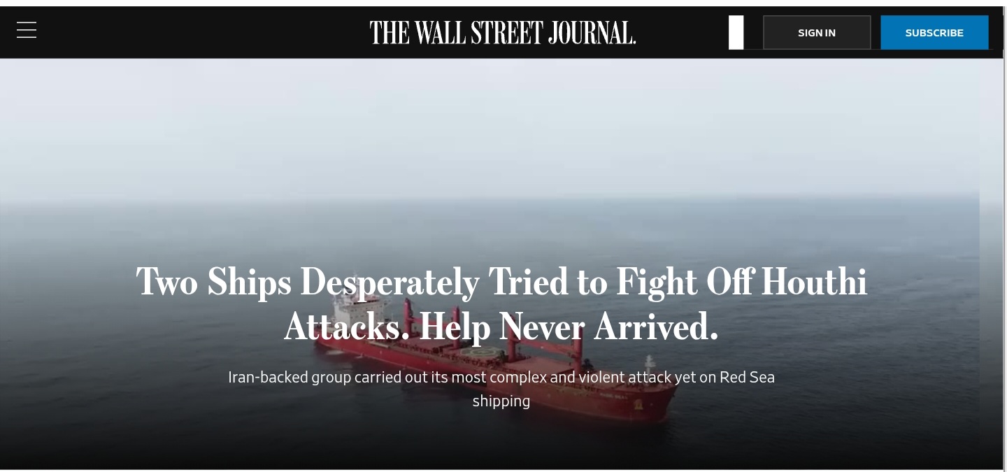 Wall Street Journal: The Red Sea Turns into an Arena of Exclusive Yemeni Sovereignty