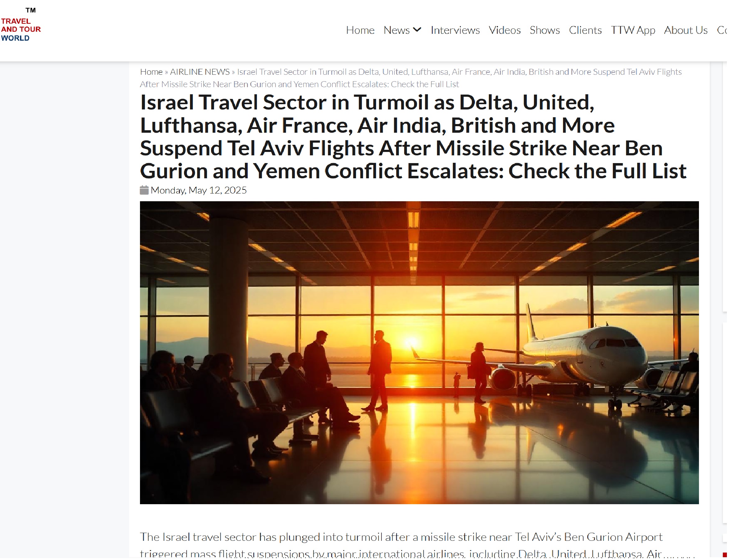 موقع "Travel and Tour World" : "السياحة تنهار وشلل جوي يعزل "إسرائيل"