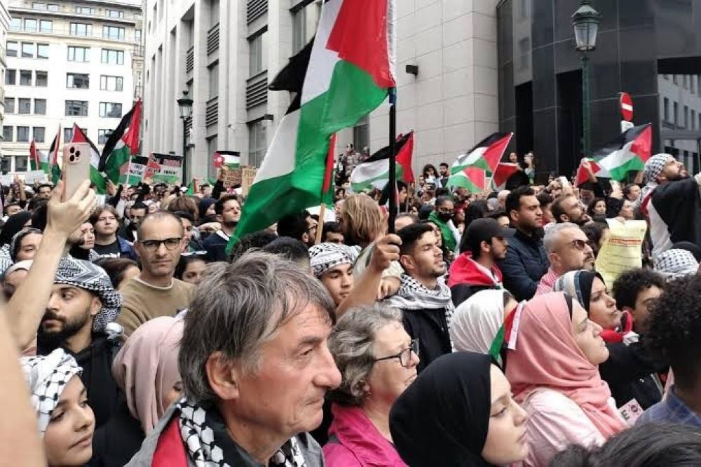 تظاهرات حاشدة في بروكسل دعمًا لغزة وتنديدًا بحرب الإبادة الصهيونية