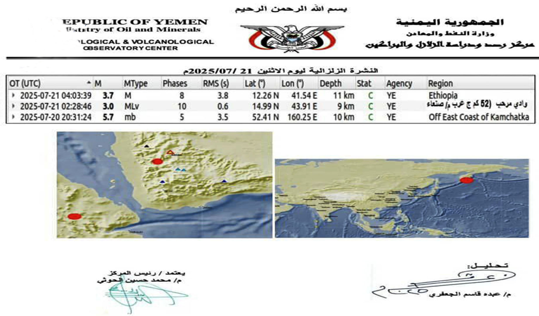 هزة أرضية خفيفة جنوب غرب العاصمة صنعاء