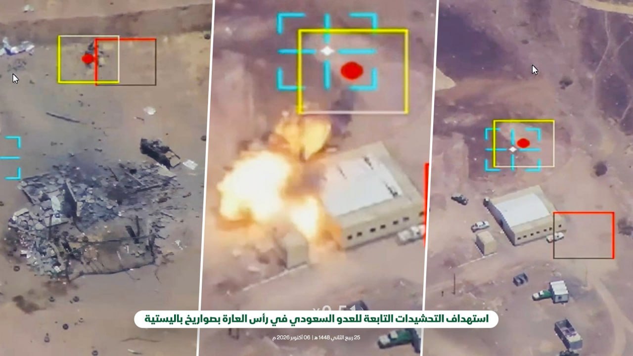 مشاهد استهداف التحشيدات التابعة للعدو السعودي في رأس العارة بصواريخ باليستية