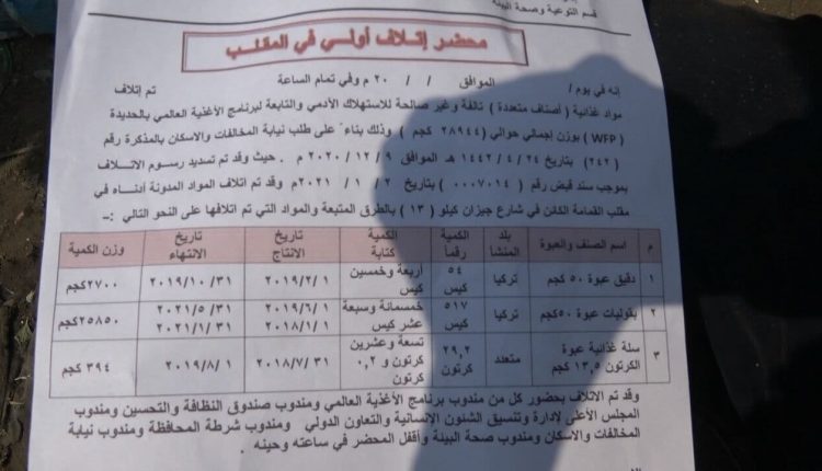 إتلاف مواد غذائية غير مطابقة للمواصفات تابعة لبرنامج الغذاء العالمي بالحديدة55